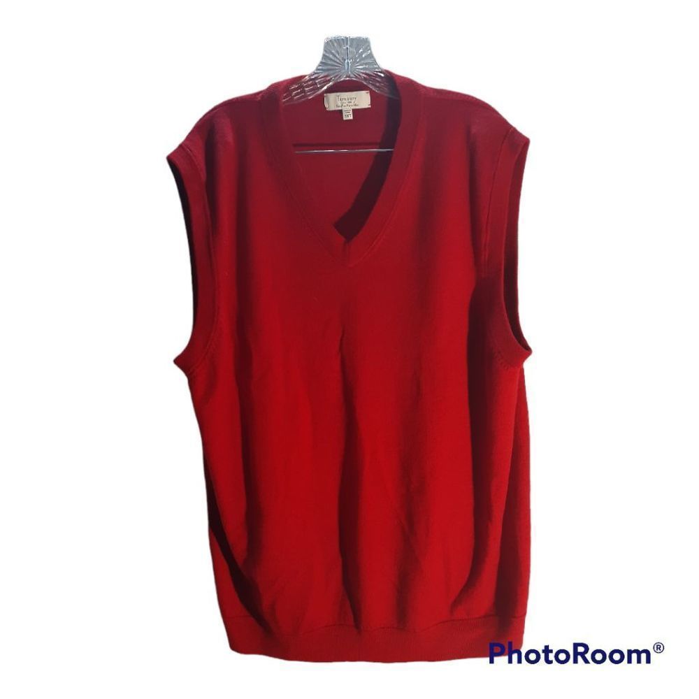 🔵 Turnbury Extra Fine Merino Wool Red Sweater Vest Sz 3XT